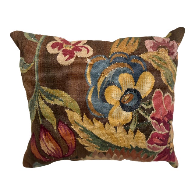 Pillow Upholstered With 19th Century Tapestry For Sale
