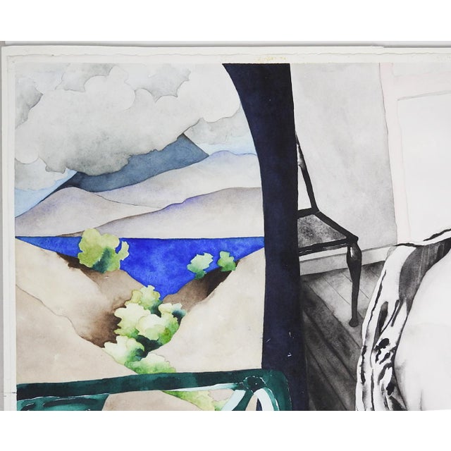 1989 Surreal Female Nude Flowers and Ocean Watercolor Painting For Sale - Image 4 of 7