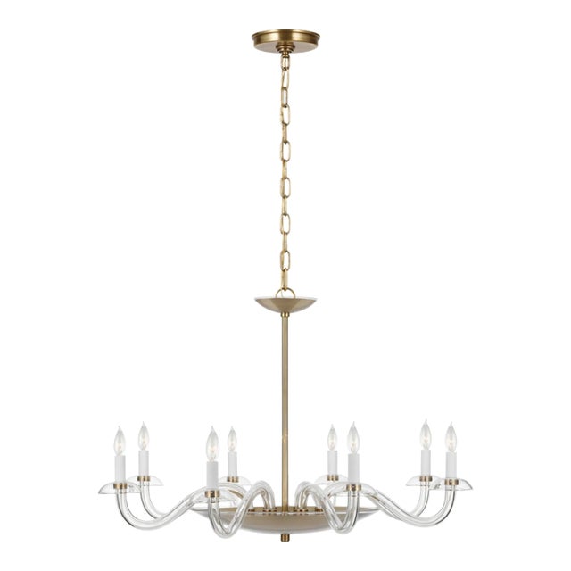 Paloma Contreras for Visual Comfort Signature Brigitte Large Chandelier in Clear Glass and Hand-Rubbed Antique Brass For Sale