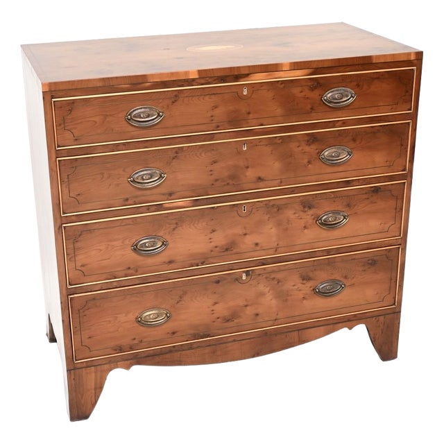 Vintage Regency Style Inlaid Yew Wood Chest of Drawers, 1960 For Sale
