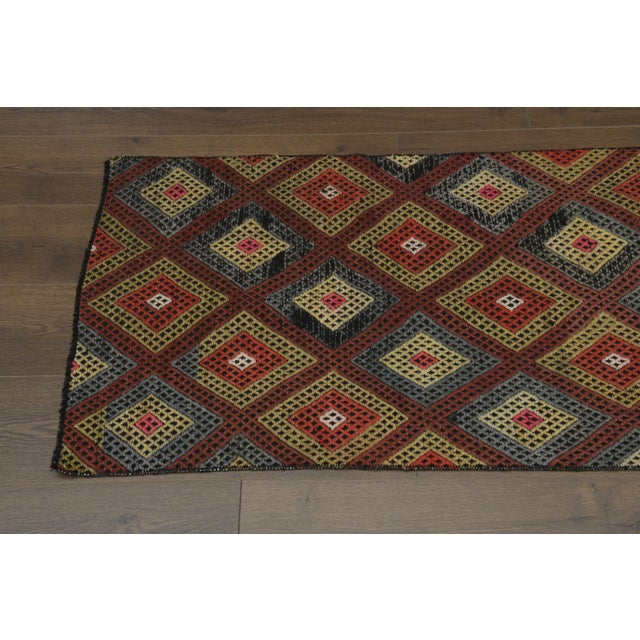 1970s Vintage Turkish Oushak Handmade Wool Cotton Red Runner Rug For Sale - Image 9 of 11