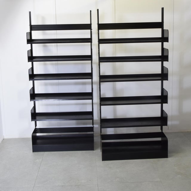 Metal Industrial Metal Shelving Unit Congress Model in Black Lacquered Metal Frame from Lips Vago, Set of 2 For Sale - Image 7 of 8