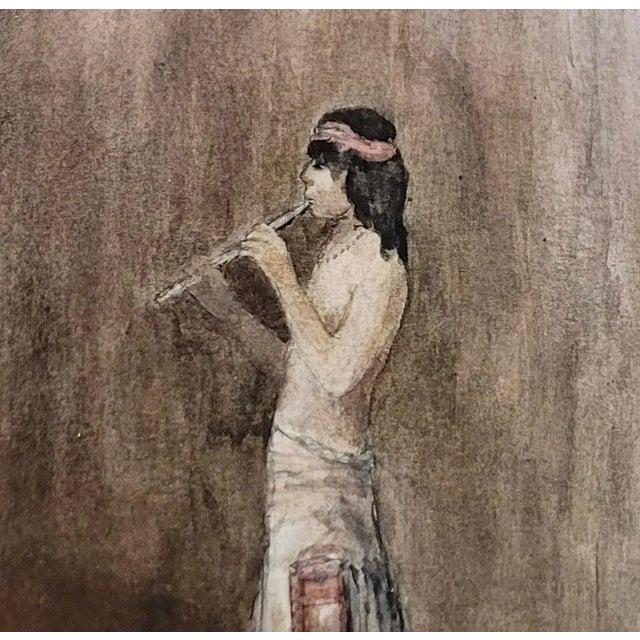 1910s Warren Eliphalet Rollins -Hopi Indian Playing the Flute-Oil Painting-C1910s For Sale - Image 5 of 9