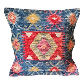 Turkish Pillow Cover in Geometric Pattern in Blue Tones For Sale