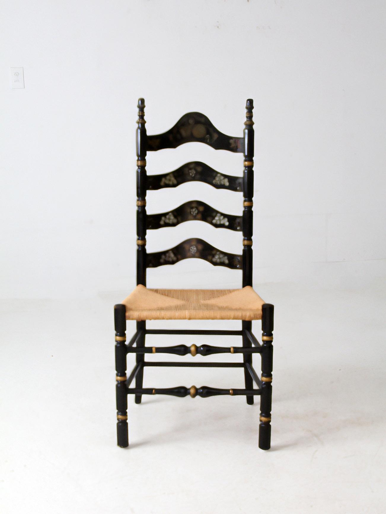Vintage Hitchcock Style Ladder Back Chair With Rush Seat | Chairish