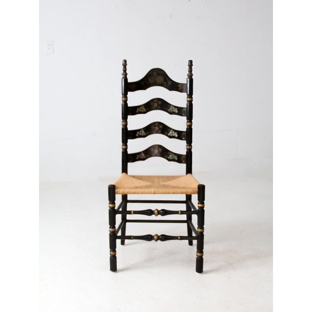 Late 20th Century Vintage Hitchcock Style Ladder Back Chair With Rush Seat For Sale - Image 5 of 15