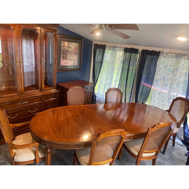 French Provincial 9 Piece Dining Set- Vintage White Furniture Co. French Provincial Dining Table-6 Cane Chairs With Custom Felt Pads (Incl. 2 Leafs & Felt Pads) For Sale - Image 3 of 12