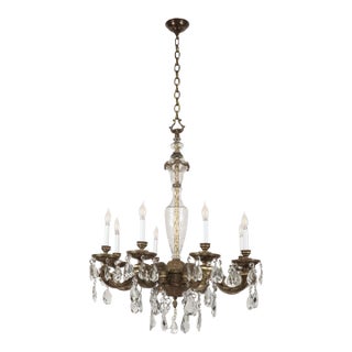 Restored 1930s Victorian Crystal & Bronze Chandelier For Sale