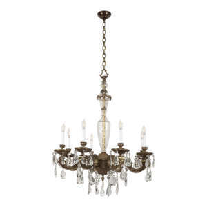 Restored 1930s Victorian Crystal & Bronze Chandelier