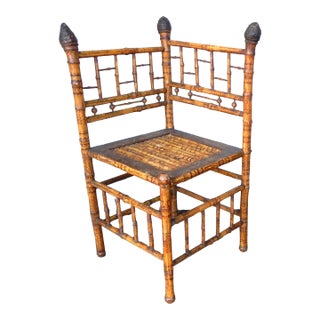 Circa 1890 English Aesthetic Movement Scorched Root Bamboo Corner Chair For Sale