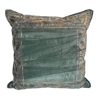 Stenciled Nomi Blue Velvet Pillow For Sale