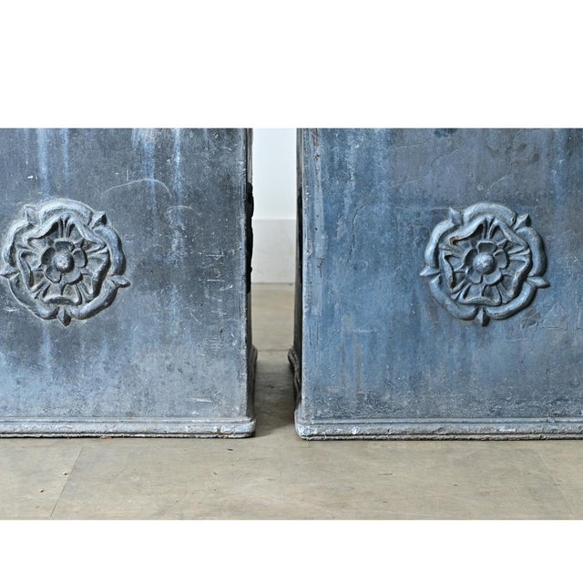 Metal Pair of English 19th Century Solid Lead Box Planters For Sale - Image 7 of 12