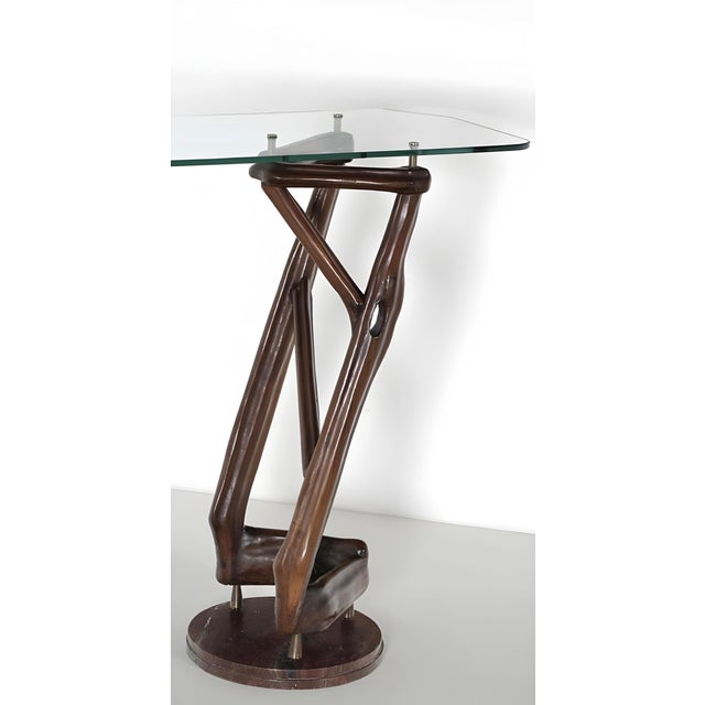 Mid-Century Modern Corner Console with Monopod and Shaped Glass by Giordani Pierluigi, 1950s For Sale - Image 3 of 5