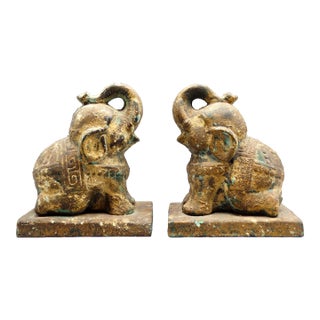 Mid Century Elephant Bookends, a Pair For Sale