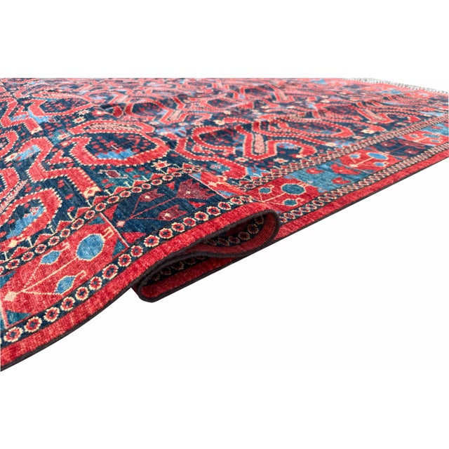 Late 20th Century Hand-Knotted Paisley Tribal Rug – Bold Red & Navy Pattern – 317x250 Cm For Sale - Image 18 of 18