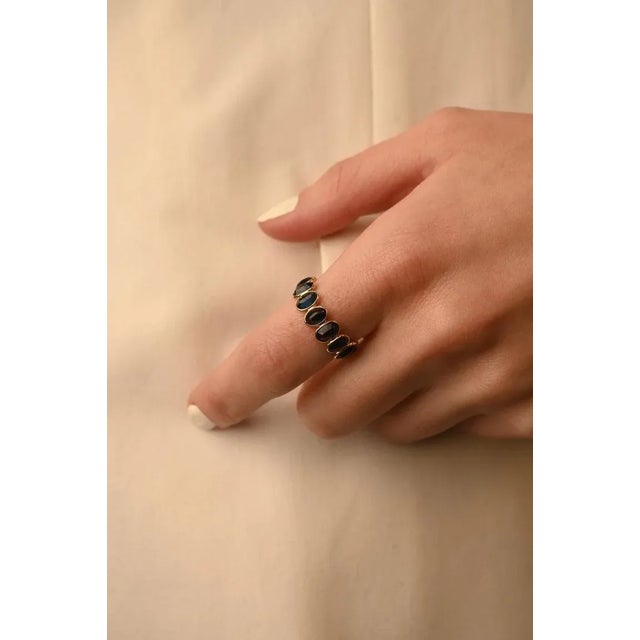 Art Deco Blue Sapphire Eternity Band Ring in 18k Yellow Gold Size 7 ( All Sizes Available) For Sale - Image 3 of 9