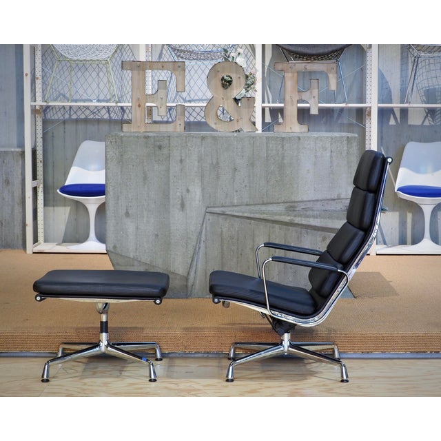 Set of Soft Pad Lounge Chair and Ottoman in Black by Charles & Ray Eames for Vitra, 2000s, in Flawless conditions....