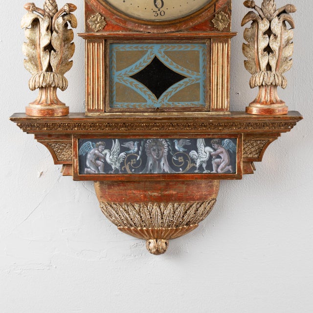 Early 19th Century Swedish Gustavian Cartel Giltwood Wall Clock With Eagle and Angels by Cederlund For Sale - Image 9 of 14