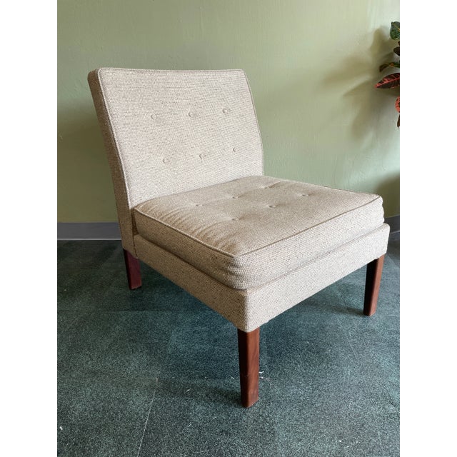 1960s Vintage Jens Risom Design Walnut Framed + Tufted Lounge Chair For Sale - Image 9 of 9