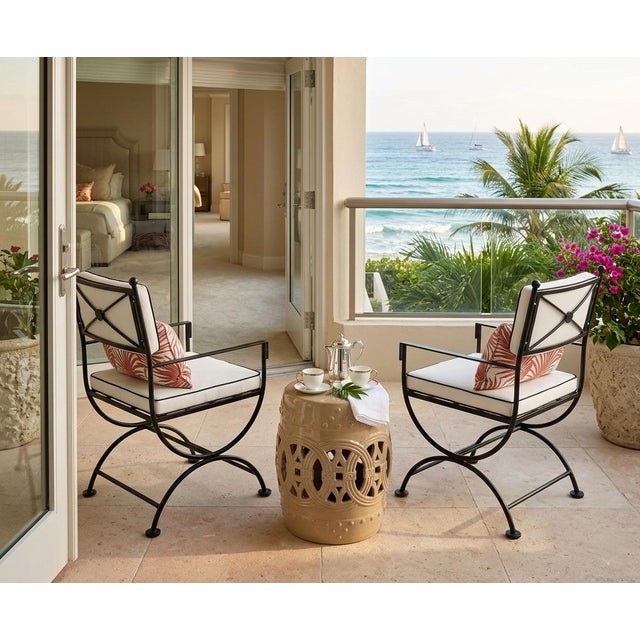 2000 - 2009 Pair of Neoclassical Style Powder-Coated Iron Curule Armchairs For Sale - Image 5 of 12