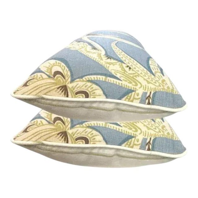 Pair of Soft Blue Aviary Lumbar Pillows For Sale In West Palm - Image 6 of 7