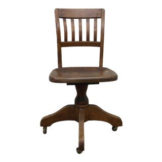 1940s Antique Wood Task Office Swivel Chair For Sale