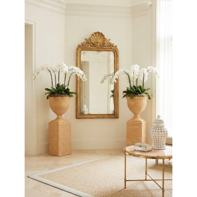 Pair of Vintage Natural Wicker Urn Planters With Pedestal Plinths For Sale - Image 10 of 12