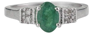 Luxury Single Stone Emerald & Diamond Ring in 925 Sterling Silver, Size 8.5