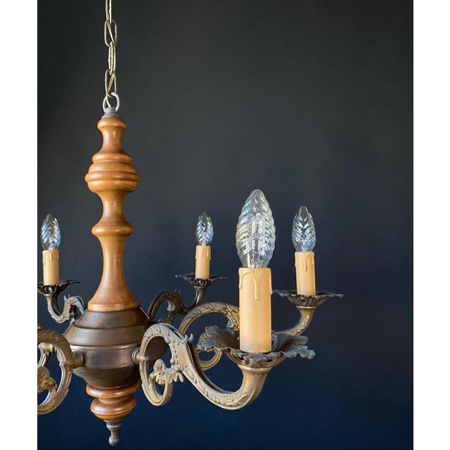 1950s Italian Chandelier in Wood and Brass, 1950s For Sale - Image 5 of 10