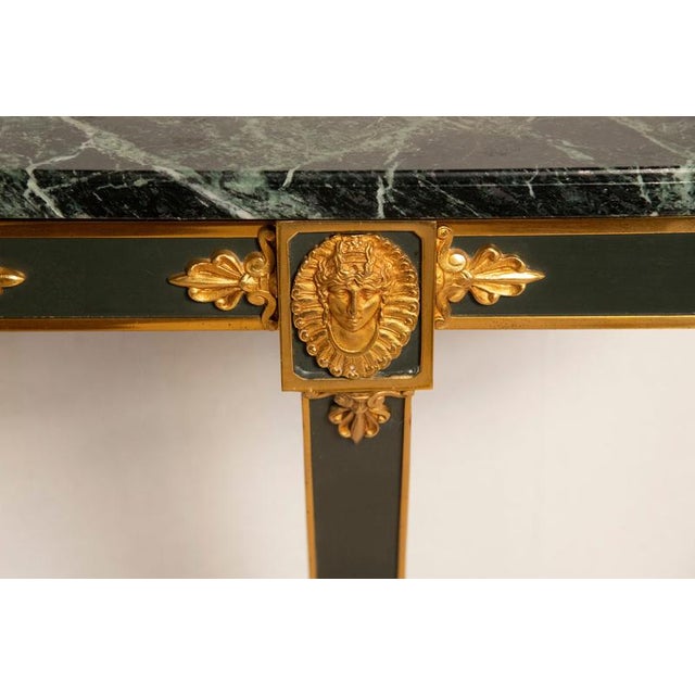 Wood Empire Console Table with Green Alps Marble Top and Gold-Plated Friezes, 1970s For Sale - Image 7 of 12