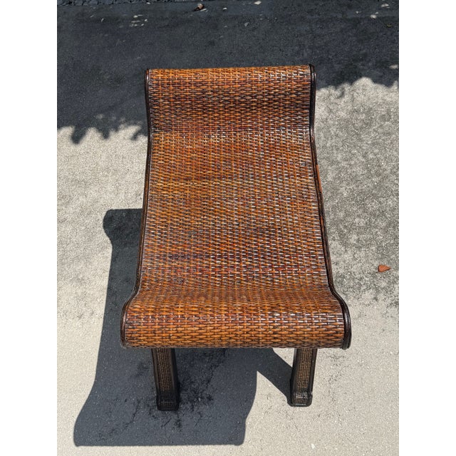 Late 20th Century Vintage Woven Rattan Scroll-Arm Footstool / Side Table For Sale - Image 5 of 11
