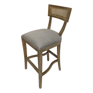 Carvell Cane Back Bar Stool - Gray Linen / Weathered Oak Frame For Sale