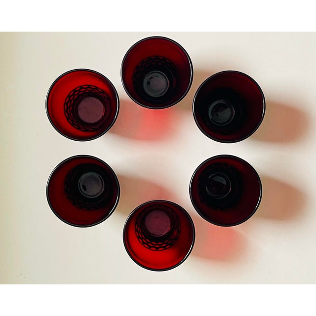Glass 1940s Anchor Hocking “Royal Ruby” Pitcher & Juice Glasses - 7 Pieces For Sale - Image 7 of 12