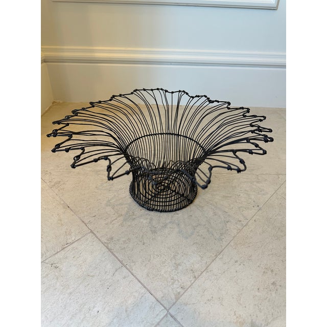 Metal Vintage French Mid-Century Black Petal Top Wire Basket For Sale - Image 7 of 12