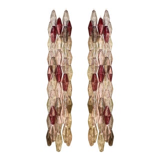 Set of Two Contemporary Wall Sconces With Multicolored "Poliedri" Murano Glass in Venini Style For Sale