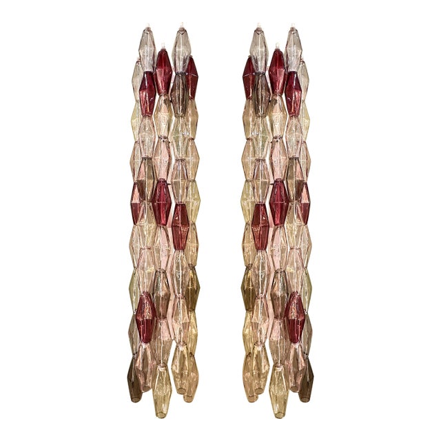 Set of Two Contemporary Wall Sconces With Multicolored "Poliedri" Murano Glass in Venini Style For Sale