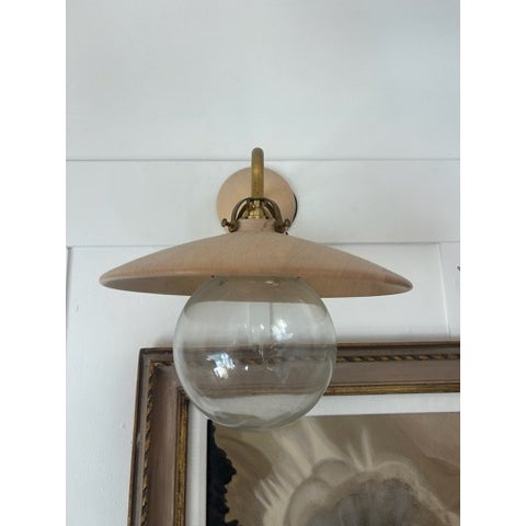 Mid-Century Modern Wood Shade Wall Sconce With Glass Globe For Sale - Image 4 of 11
