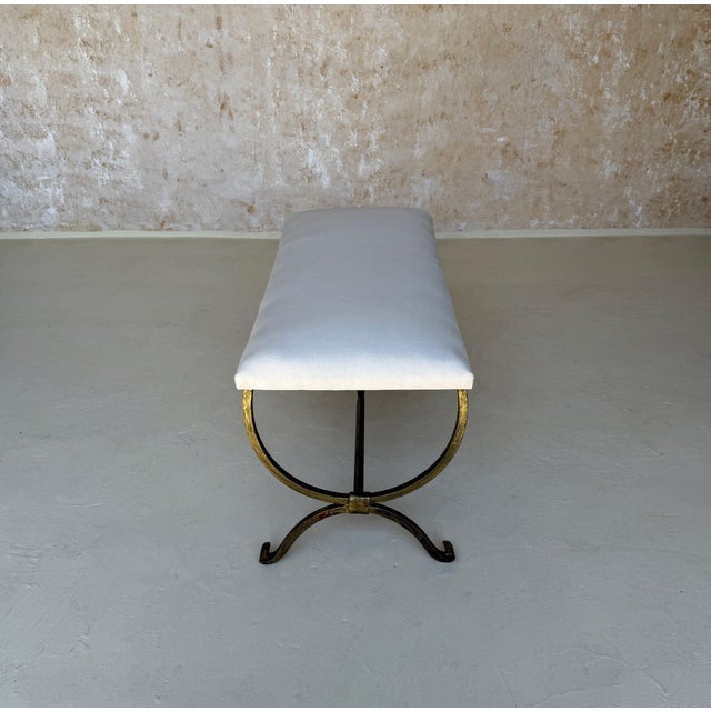 Spanish Gilt Iron Bench With Scrolled Feet in Muslin For Sale - Image 11 of 12