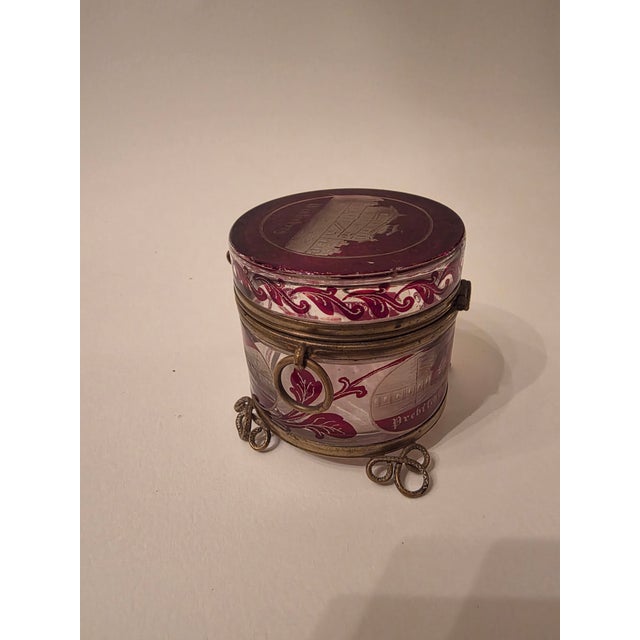 Antique Bohemian Crystal Souvenir Box With Etched Views For Sale - Image 4 of 12