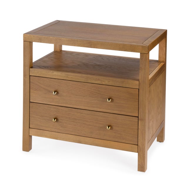 Nora 28 in. W Rectangular 2 Drawer Wide Nightstand with Open Shelf, Light Natural For Sale - Image 9 of 9