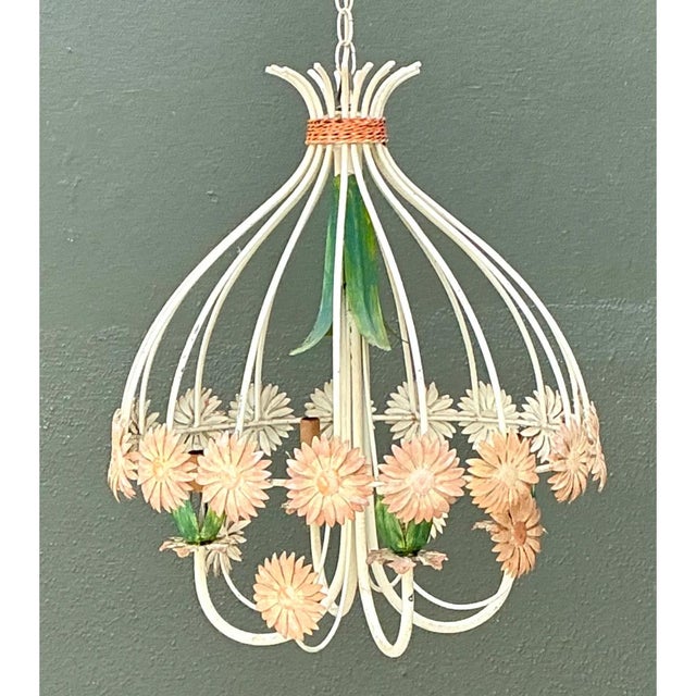 Mid-Century Modern Vintage Tole Daisy Chandelier For Sale - Image 3 of 12