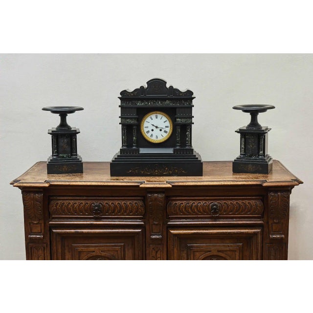 Antique Art Deco Mantel Clock in Marble, 1920s, Set of 3 For Sale - Image 12 of 12
