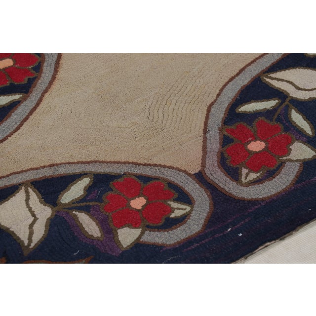 Rug & Kilim Antique Hooked Rug in Navy Blue With Medallion and Florals From Rug & Kilim For Sale - Image 4 of 7