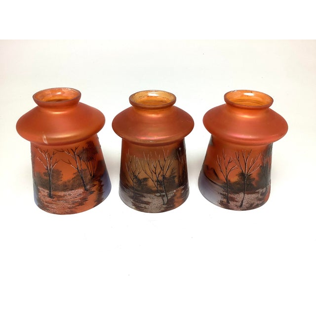 Late 19th Century Set of 3 Hand Blown Glass Hand Painted Czechoslovakia Art Nouveau Shades For Sale - Image 5 of 10