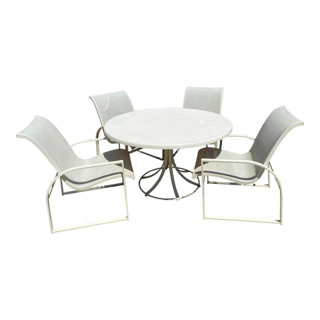 Mid Century Modern Woodard Margarita Patio Dining Set Table 4 Curved Chairs Set Of 5 Chairish