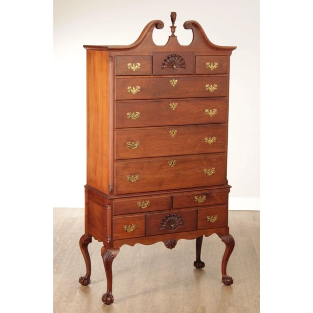 High Quality Vintage Hand Crafted Solid Walnut Highboy Chest with Twelve Dovetailed Drawers and Brass Hardware, Raised on...