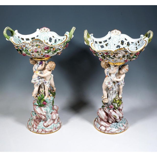 Porcelain Centerpieces with Cupids by Leuteritz for Meissen, 1860, Set of 2 For Sale - Image 5 of 13