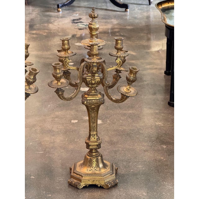 19th Century Pair of Gilt Bronze Five-Light Candelabra For Sale - Image 5 of 12