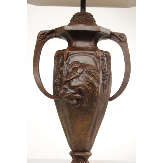 Brown Antique French Art Nouveau Patinated Metal Table Lamp For Sale - Image 8 of 12