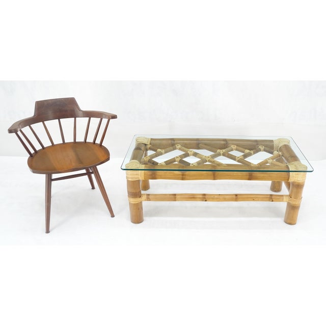 Thick Bamboo 22x46" Rectangle Glass Top Coffee Table Mid Century Modern MINT